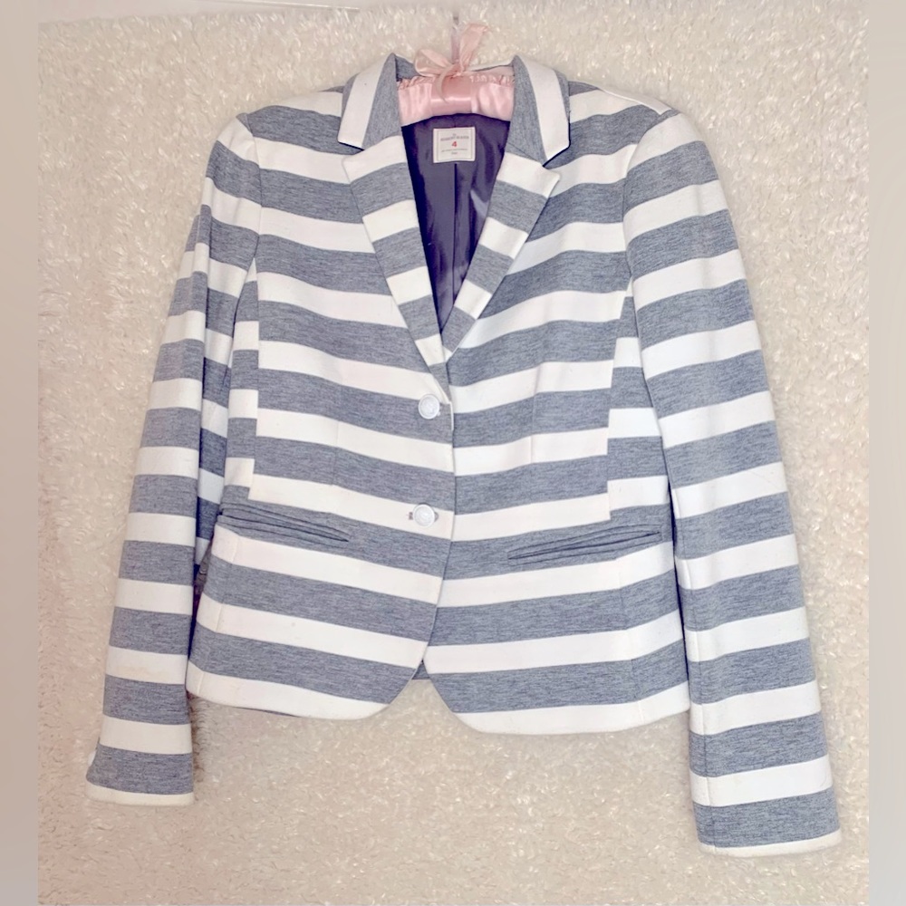GAP Blazer Jacket - gray /grey + white striped - size 4 - button front - pockets